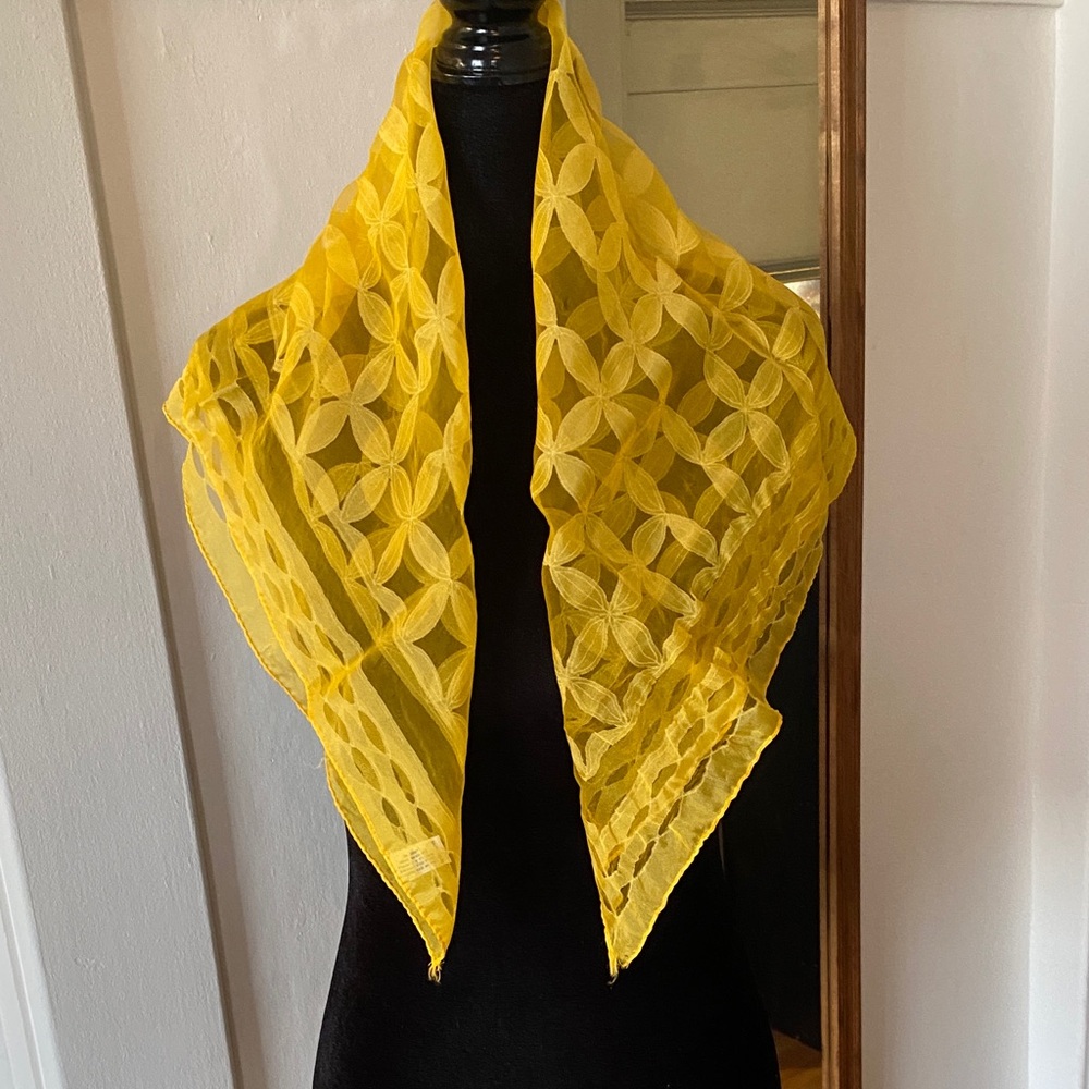 3 for $15! Sheer Bright Yellow Floral Pattern Square Scarf